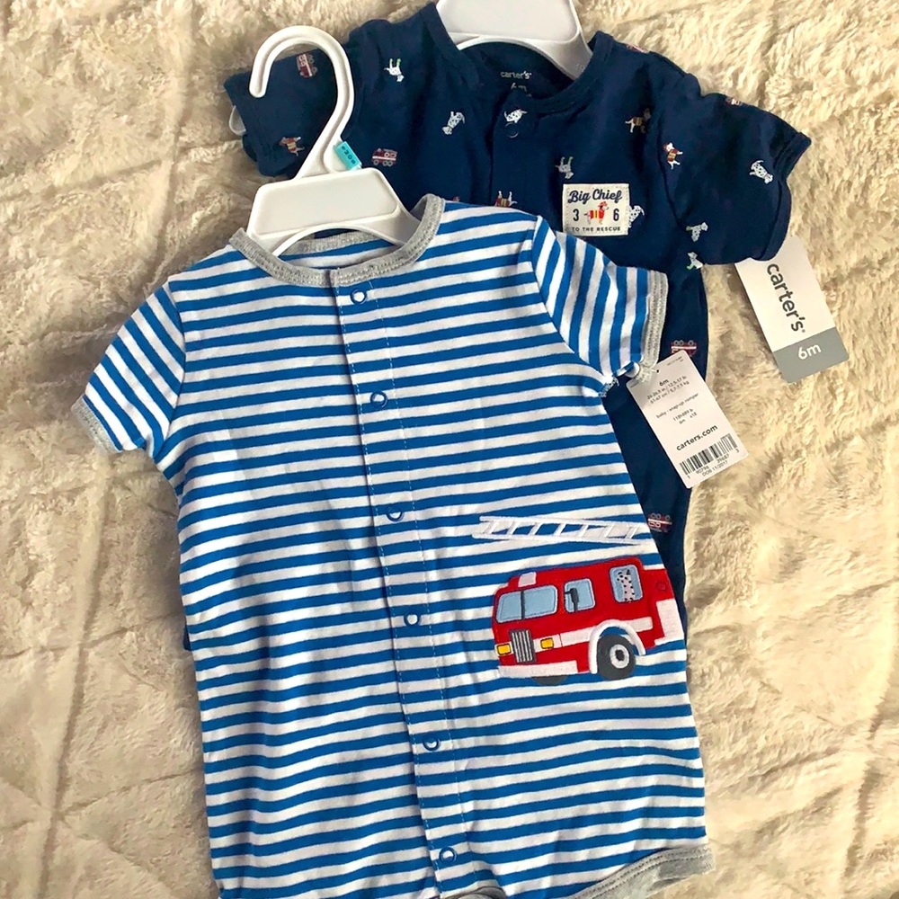 Carter’s Set of 2 Firefighter Snap Romper 6m NWT